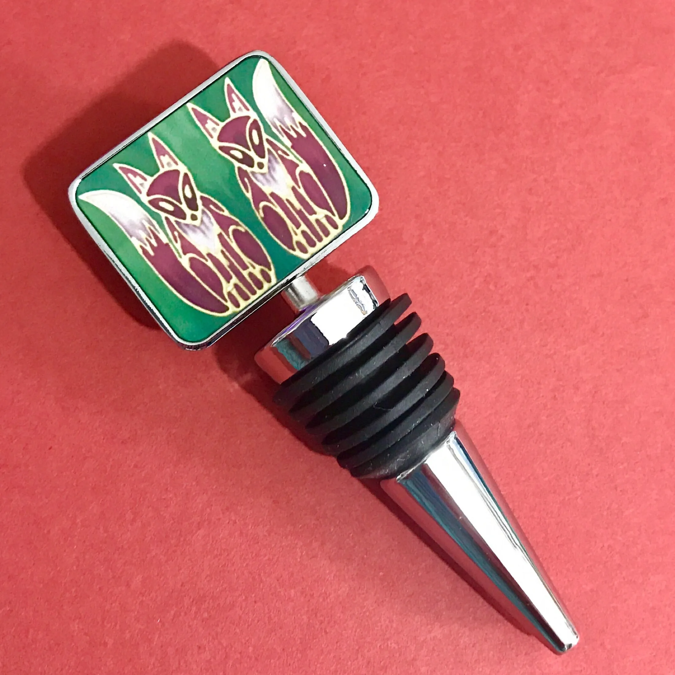 Foxy Bottle Stopper - Fox Lovers Gift - Bottle Bung in Rust green - Wine bottle stopper