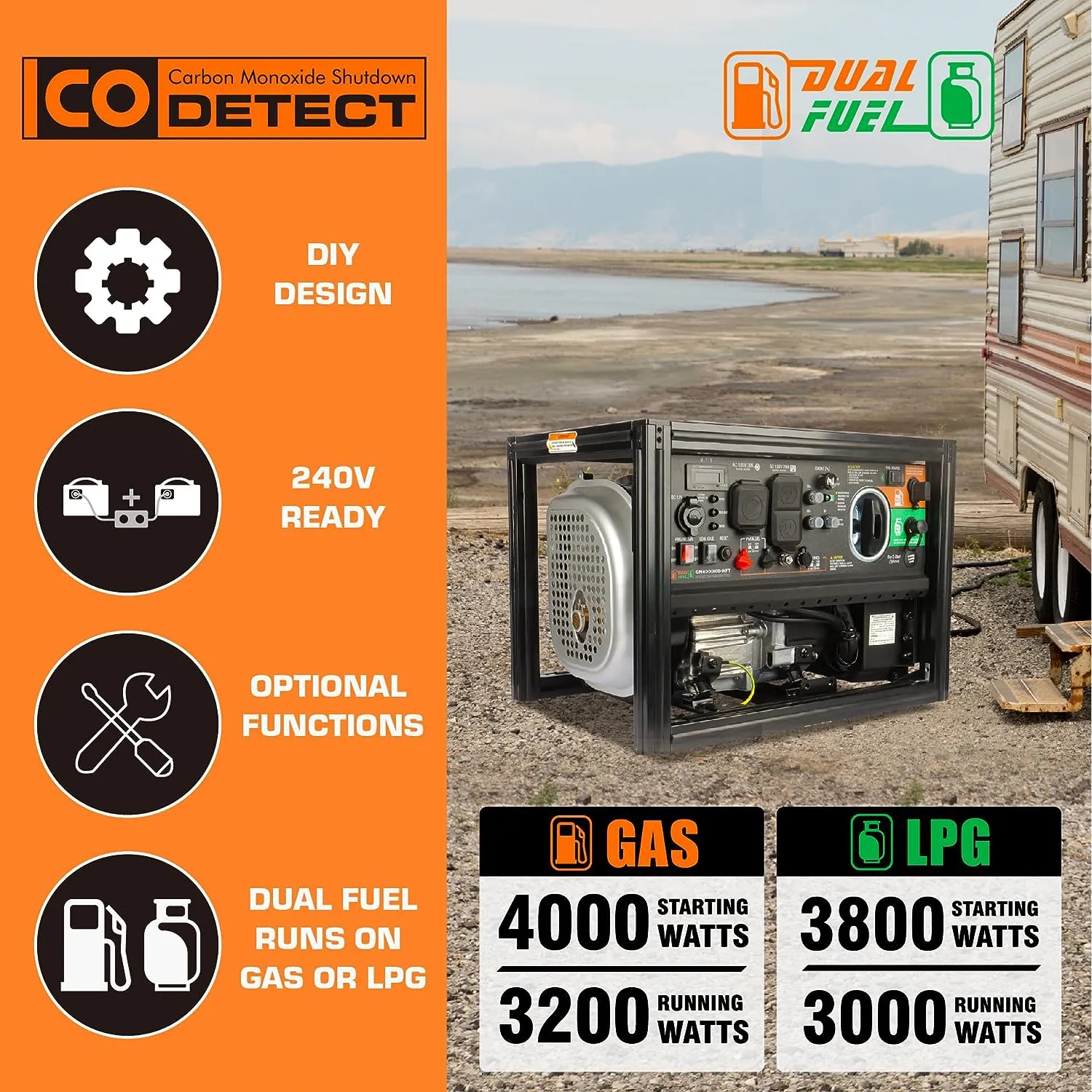 GENMAX GM4000XiD-NFT Dual Fuel DIY Inverter Generator 3200W/4000W 120V Parallel Ready with CO Detect New
