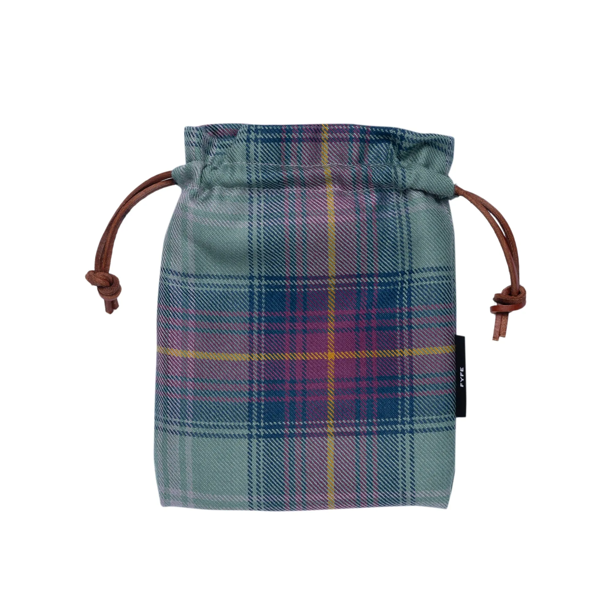 Hame Tartan Leather Drawstring Valuables Pouch