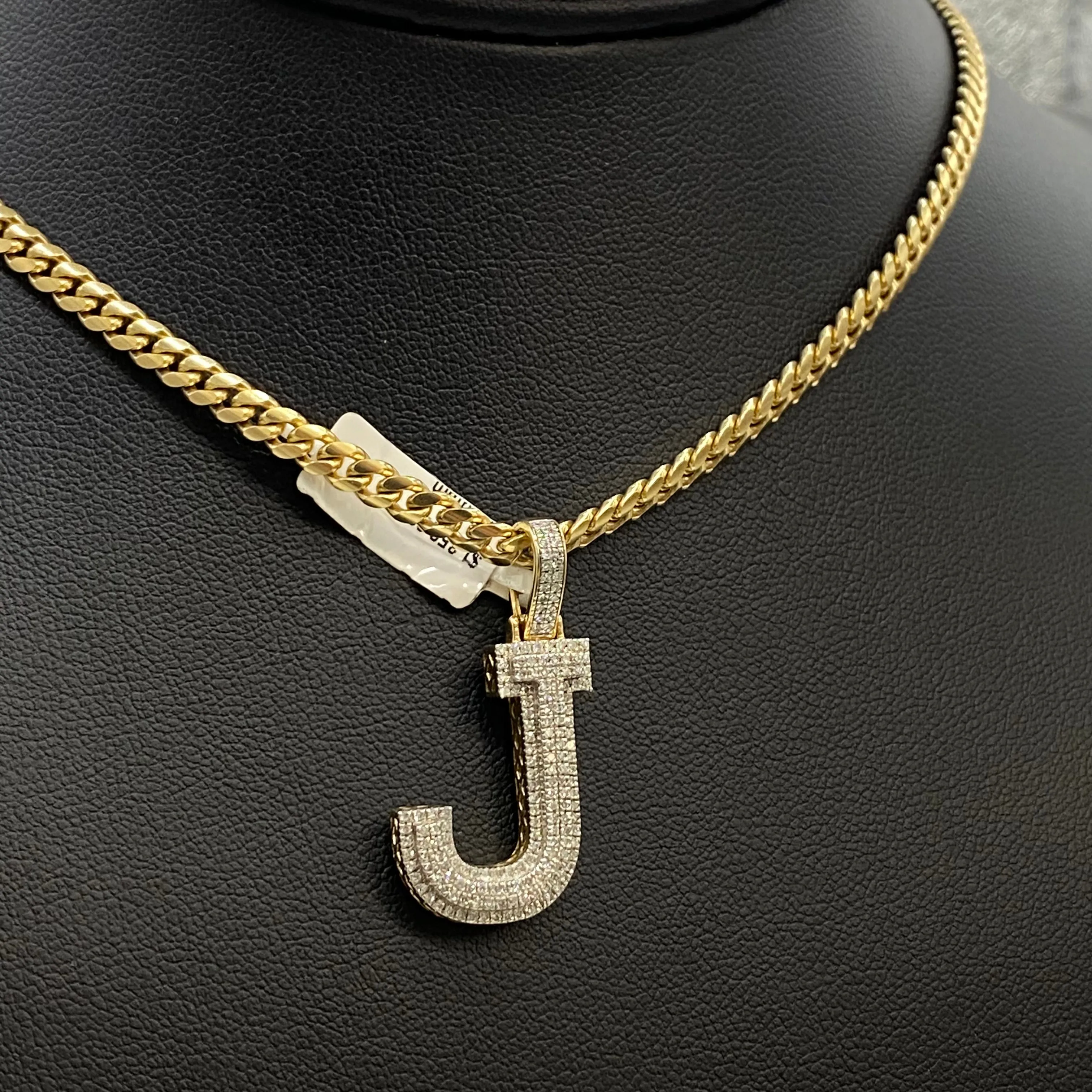 Letter J Pendant 10K Yellow Gold With Diamond / 3.4gr