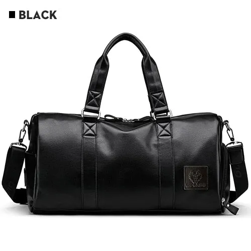 LIELANG Men's Black handbag Travel Bag Waterproof Leather Large Capacity Travel Duffle Multifunction Tote Casual Crossbody Bags