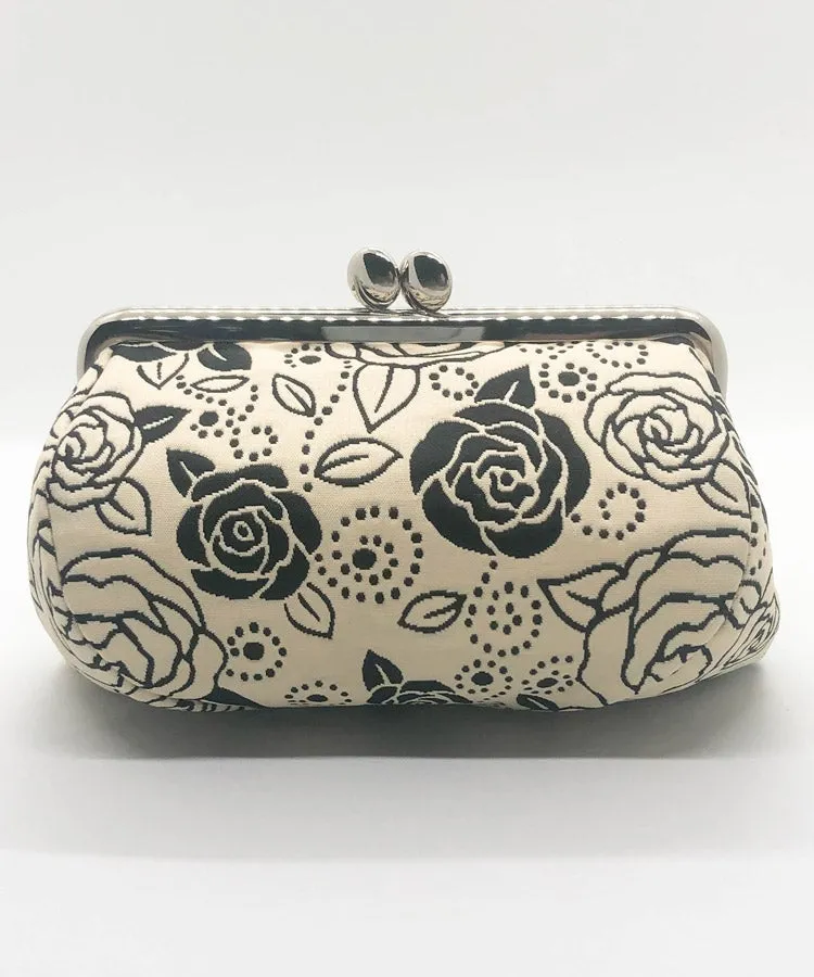 Light Beige Gold Rose Weaved Metal Kiss Lock Purse / Gamaguchi Japanese Bags
