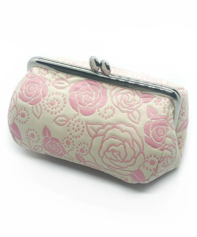 Light Beige Gold Rose Weaved Metal Kiss Lock Purse / Gamaguchi Japanese Bags