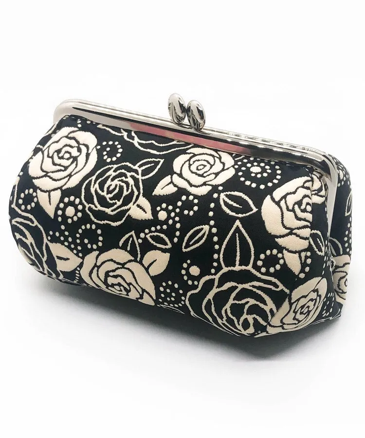 Light Beige Gold Rose Weaved Metal Kiss Lock Purse / Gamaguchi Japanese Bags