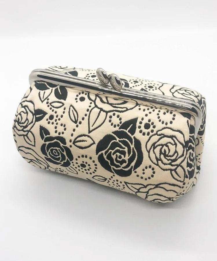 Light Beige Gold Rose Weaved Metal Kiss Lock Purse / Gamaguchi Japanese Bags