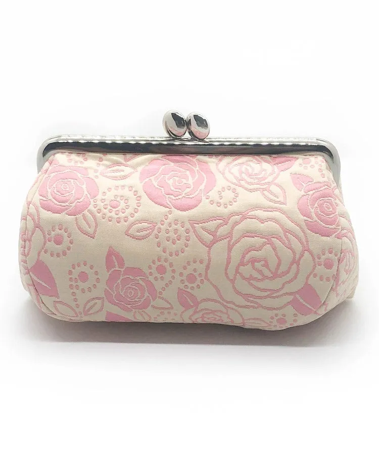 Light Beige Gold Rose Weaved Metal Kiss Lock Purse / Gamaguchi Japanese Bags
