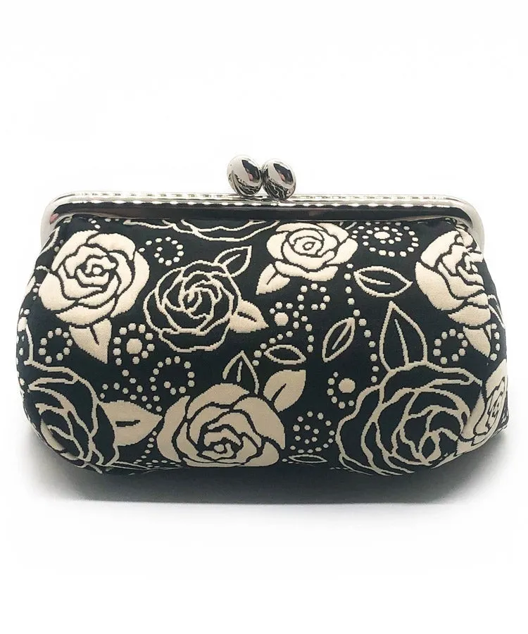 Light Beige Gold Rose Weaved Metal Kiss Lock Purse / Gamaguchi Japanese Bags