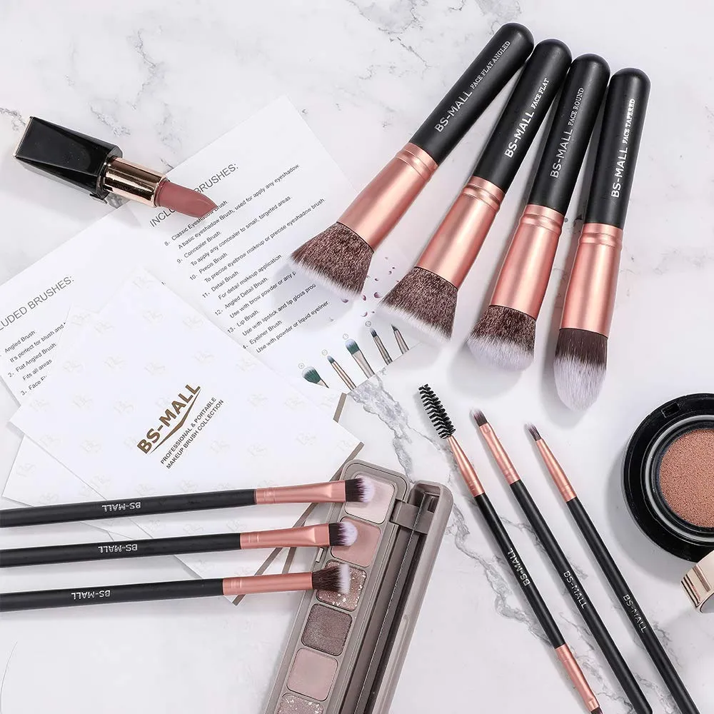 Makeup Brushes Premium Synthetic Foundation Powder Concealers Eye Shadows Makeup 14 Pcs Brush Set, Rose Golden,with Case