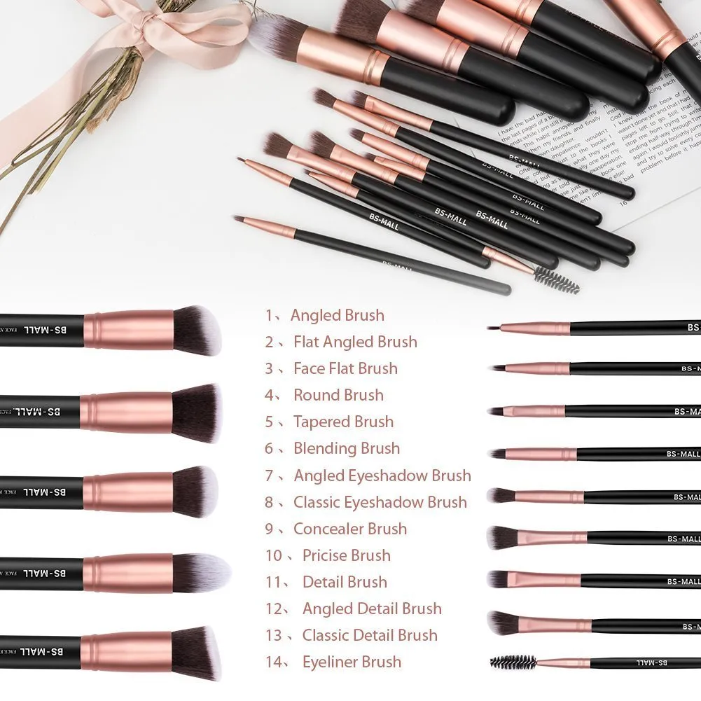 Makeup Brushes Premium Synthetic Foundation Powder Concealers Eye Shadows Makeup 14 Pcs Brush Set, Rose Golden,with Case