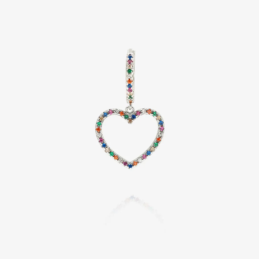 Orecchino a cuore Rainbow argento