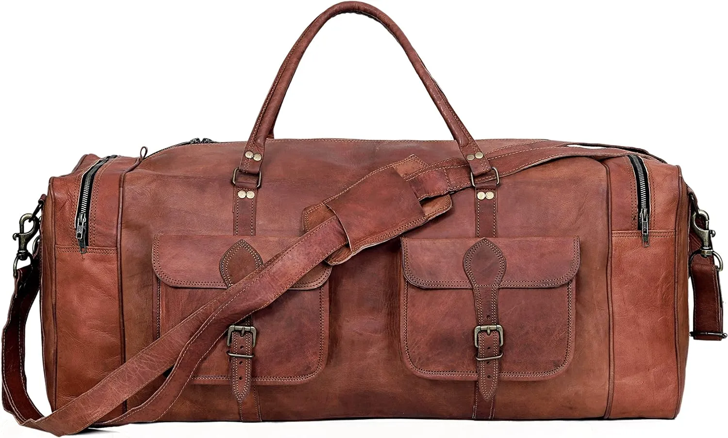 Premium Leather Men's Duffel Bag: Your Ideal Travel Companion for Sports, Weekends, and More - Vintage Leather Duffel