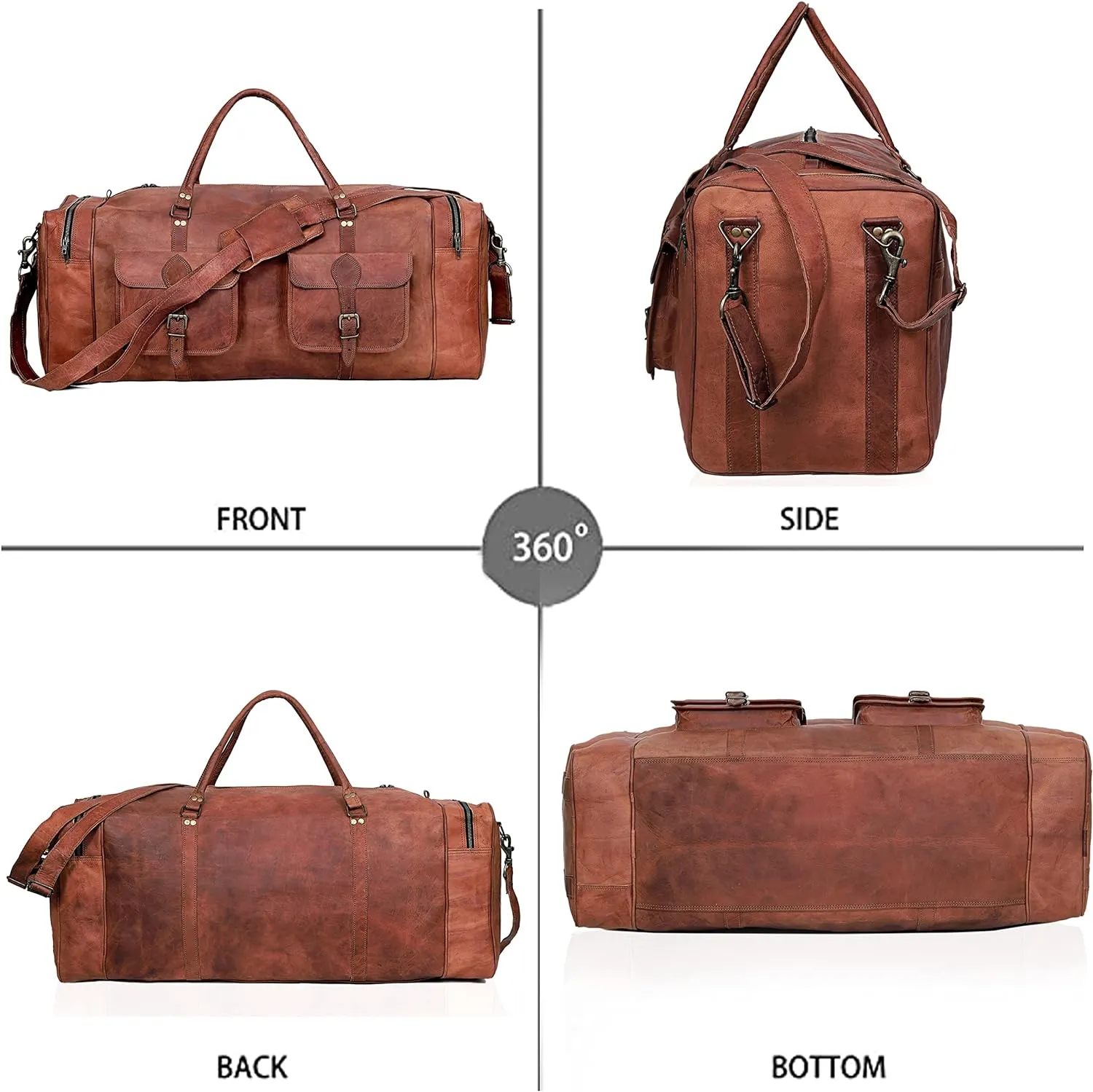 Premium Leather Men's Duffel Bag: Your Ideal Travel Companion for Sports, Weekends, and More - Vintage Leather Duffel