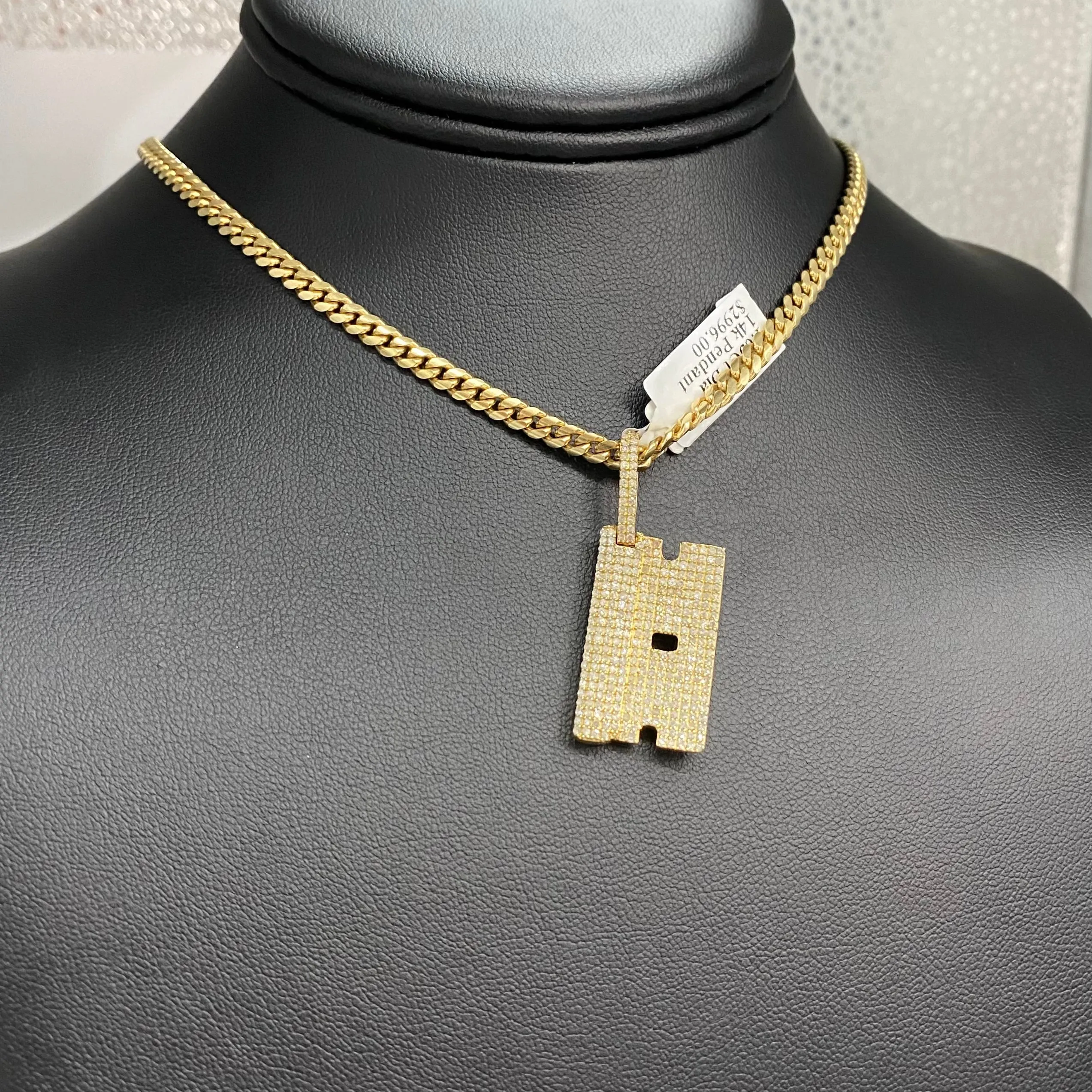Razor Blade Pendant 14K Yellow Gold With Diamond 1,63ct / 6.4gr