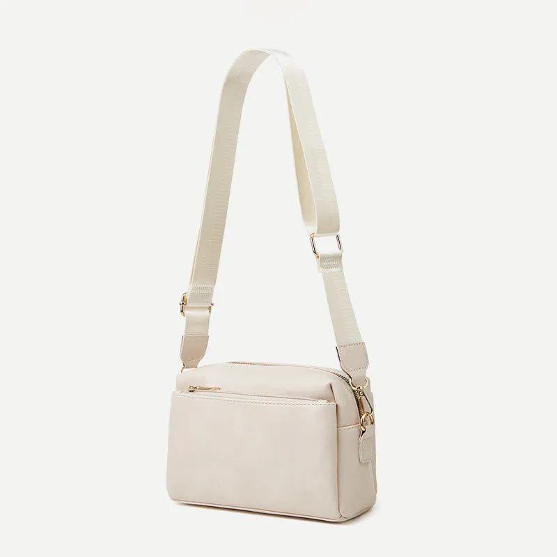 Triple Zip Small Crossbody Bag Faux Leather Casual Handbag Camera Purse