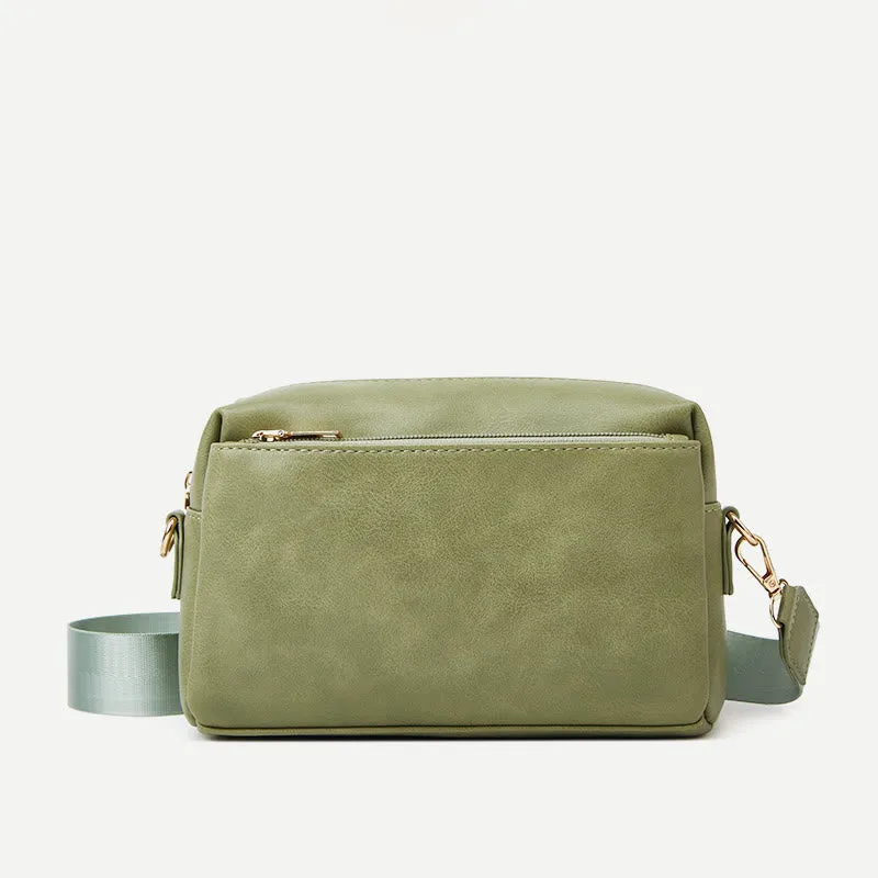 Triple Zip Small Crossbody Bag Faux Leather Casual Handbag Camera Purse