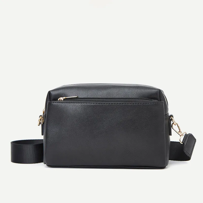 Triple Zip Small Crossbody Bag Faux Leather Casual Handbag Camera Purse