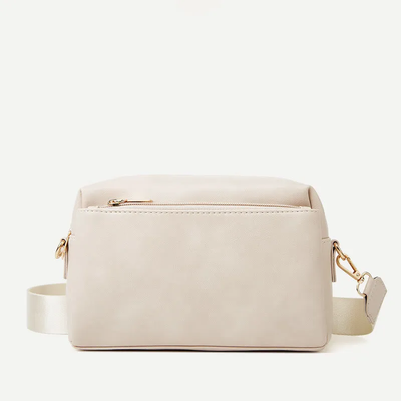 Triple Zip Small Crossbody Bag Faux Leather Casual Handbag Camera Purse