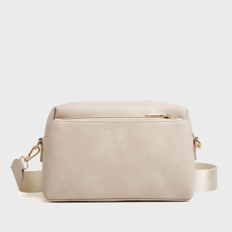 Triple Zip Small Crossbody Bag Faux Leather Casual Handbag Camera Purse