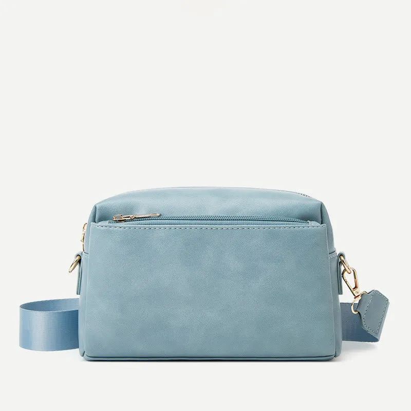Triple Zip Small Crossbody Bag Faux Leather Casual Handbag Camera Purse